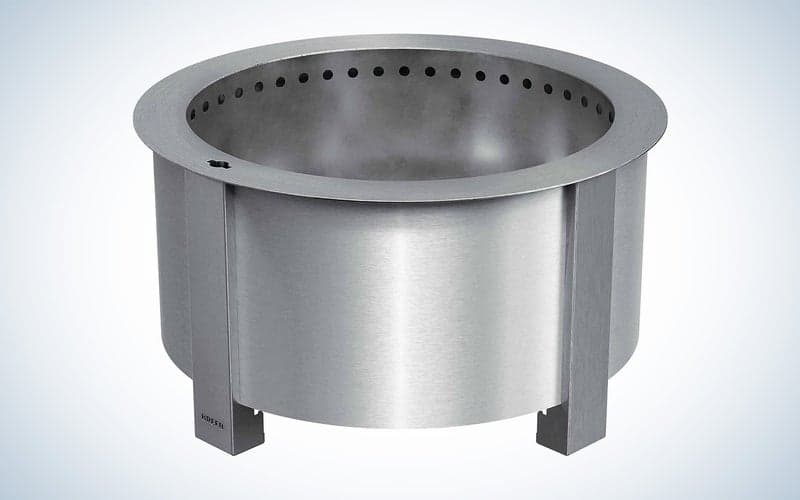 The Breeo stainless steel fire pit with no fire inside