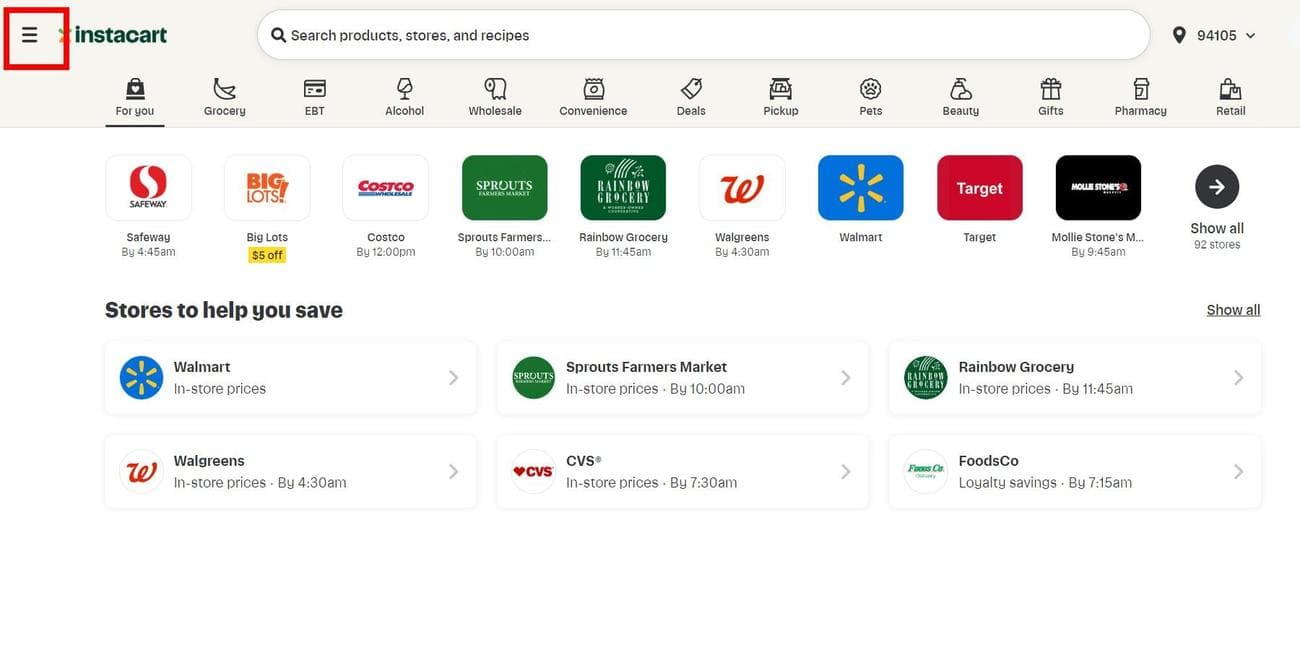 Αρχική σελίδα Instacart