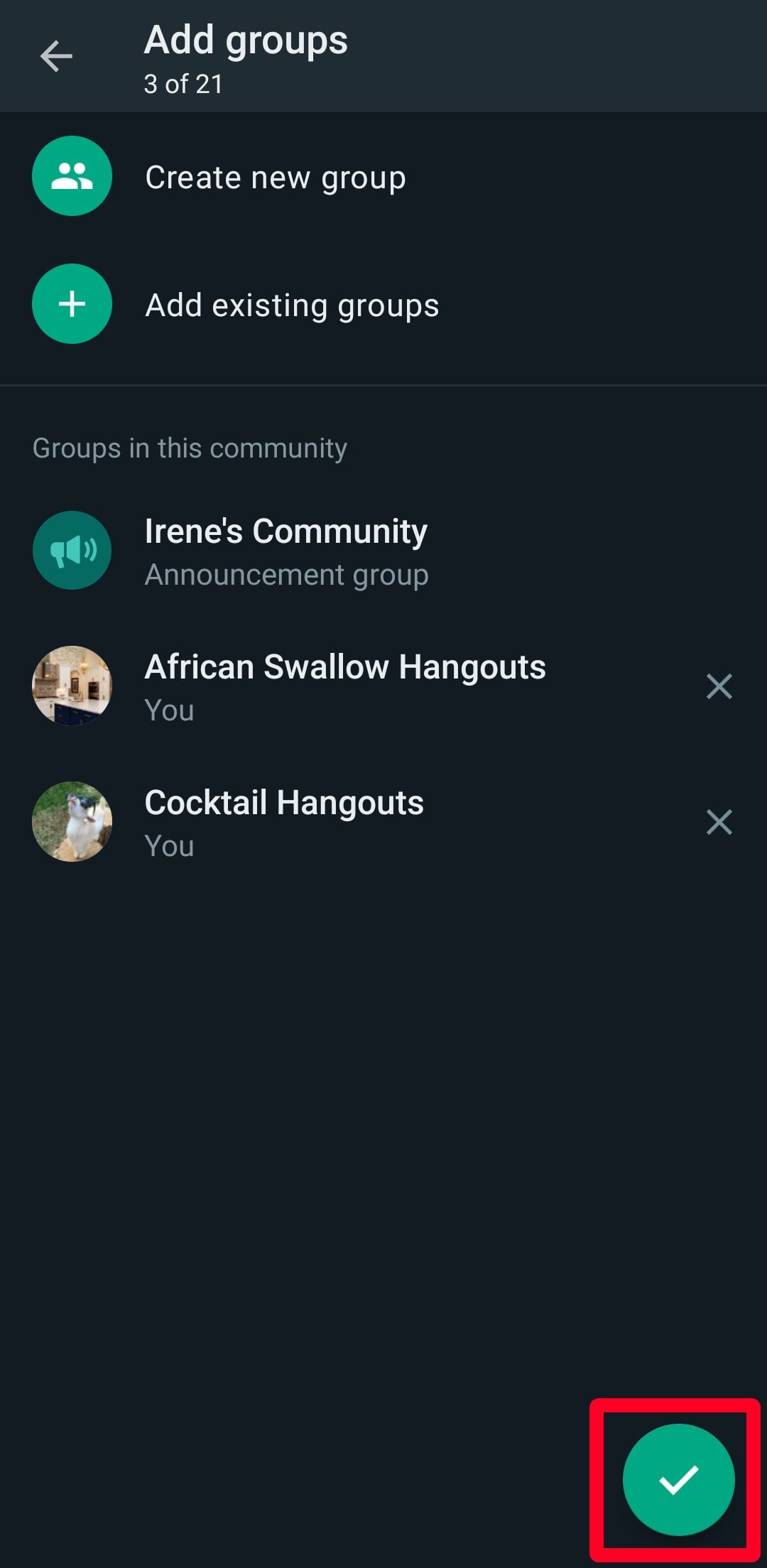 confirm WhatsApp community on Android