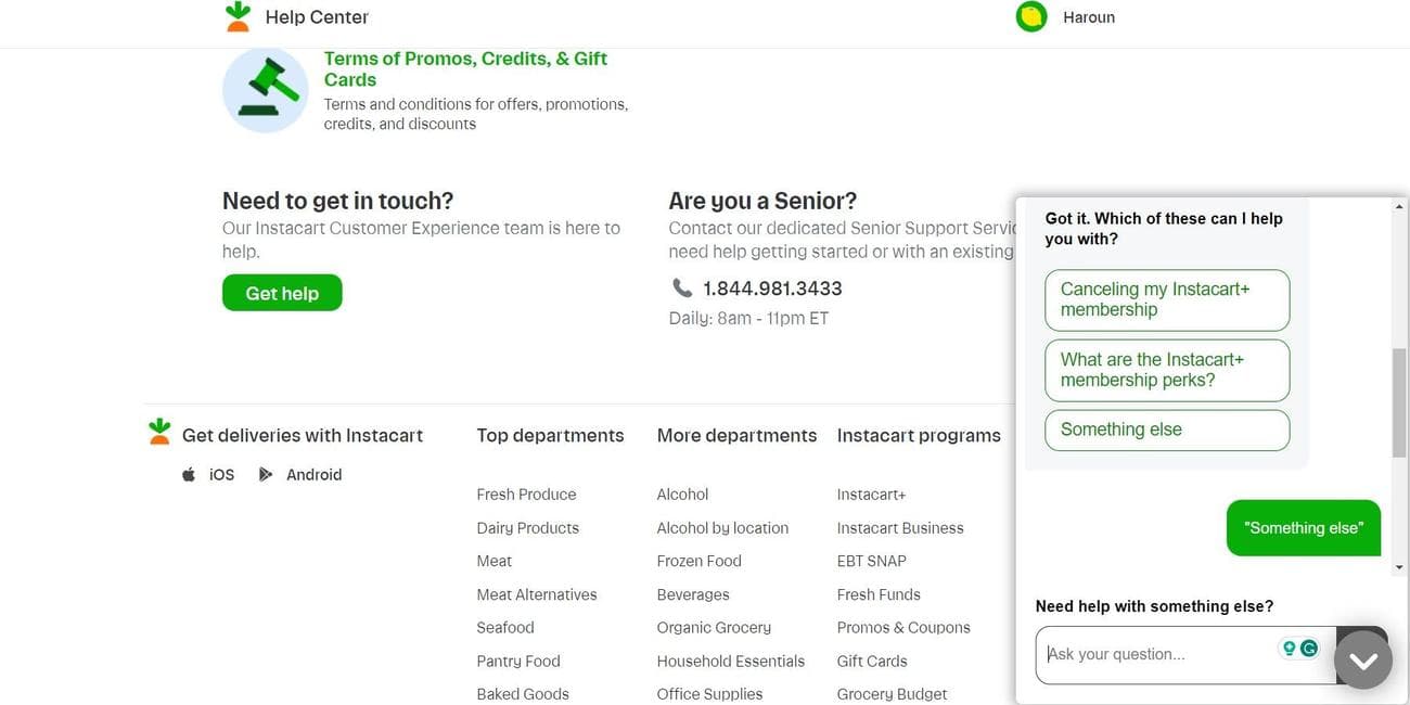 Ζωντανή συνομιλία Instacart