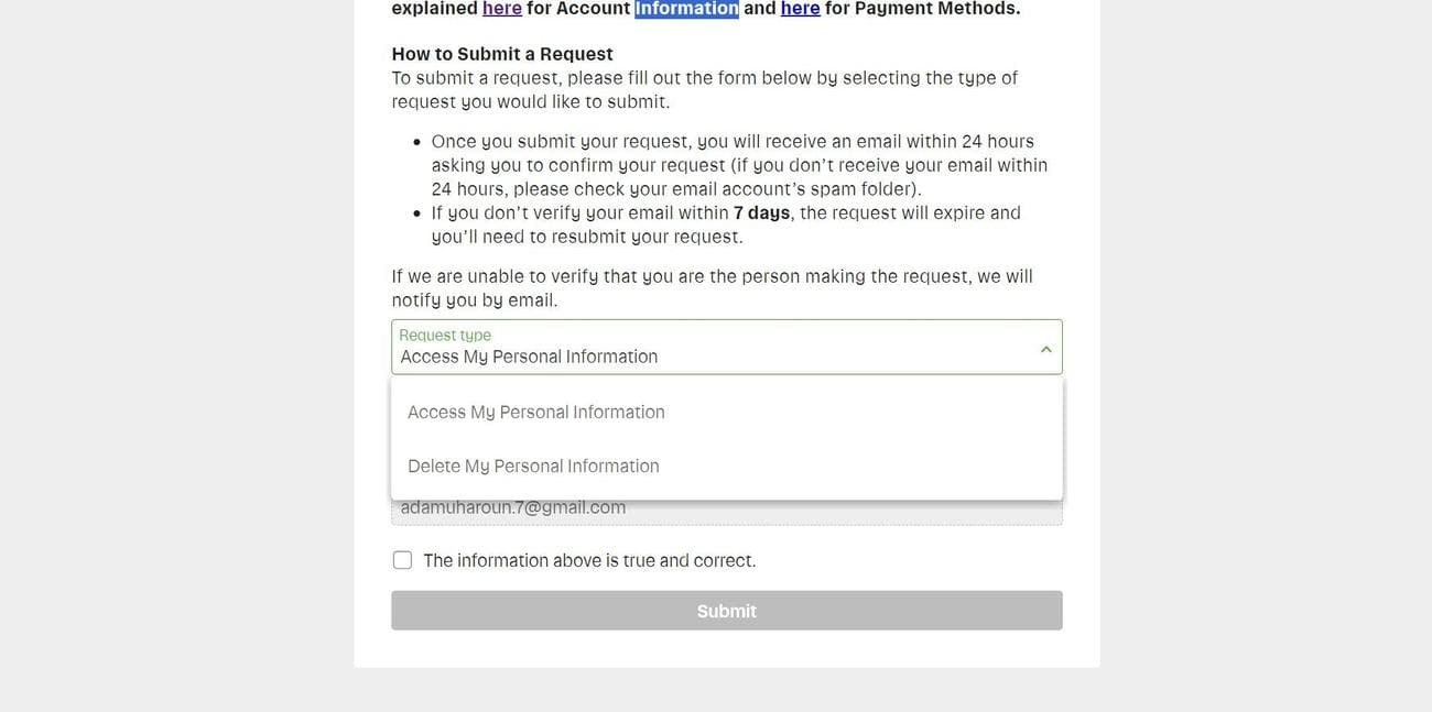 Σελίδα Instacart Privacy Portal