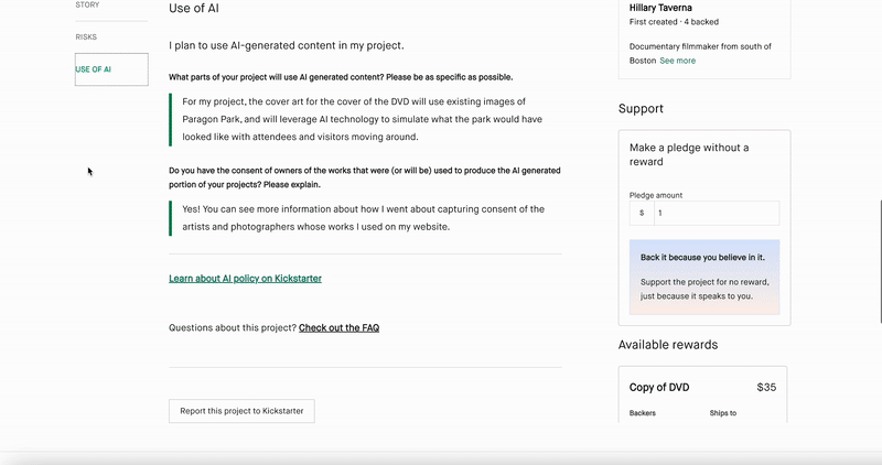 Πολιτική τεχνητής νοημοσύνης που δημιουργεί το Kickstarter