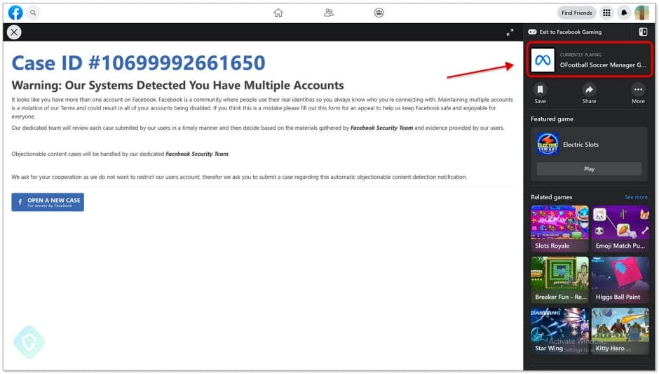 Σελίδα phishing που φιλοξενείται στην πλατφόρμα παιχνιδιών Facebook