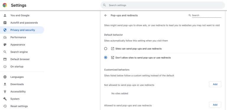 Το Google Chrome σάς επιτρέπει να αποκλείετε όλα τα αναδυόμενα παράθυρα ιστοτόπων.
