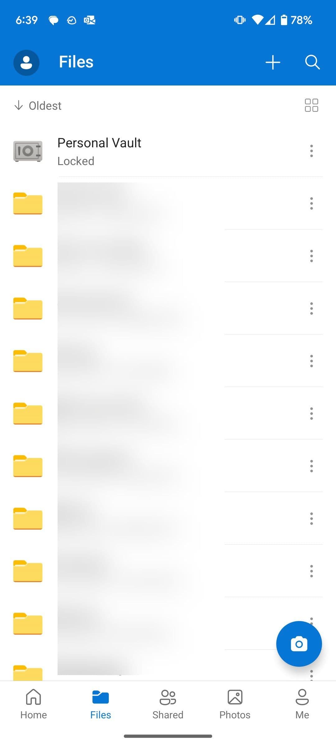 Το OneDrive Mobile εμφανίζει τη λίστα αρχείων και φακέλων