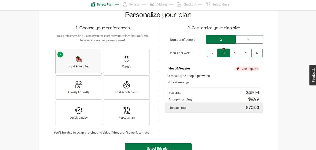 Σελίδα ρύθμισης HelloFresh