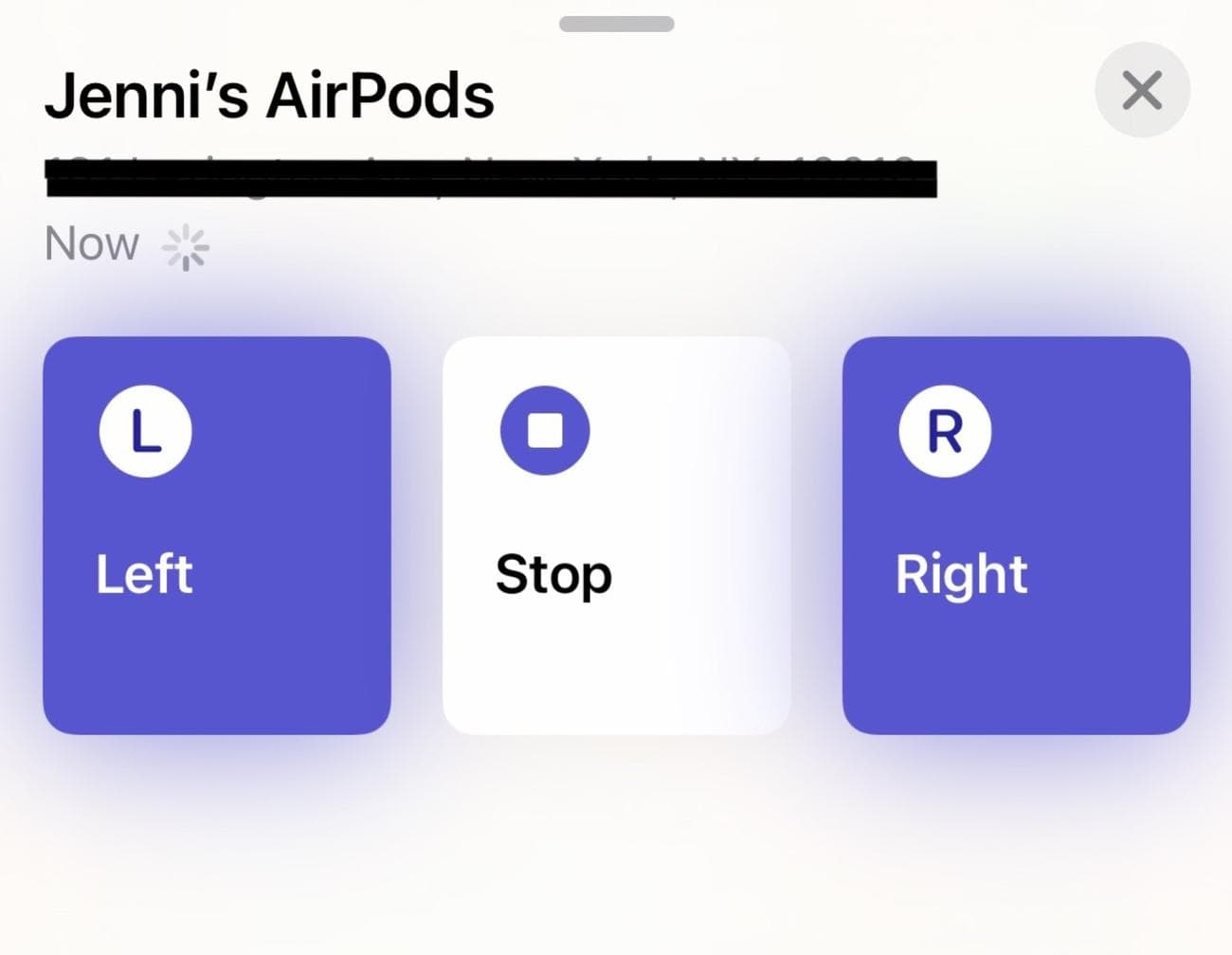 Στιγμιότυπο οθόνης της λειτουργίας Αναπαραγωγή ήχου της εφαρμογής Find My. 