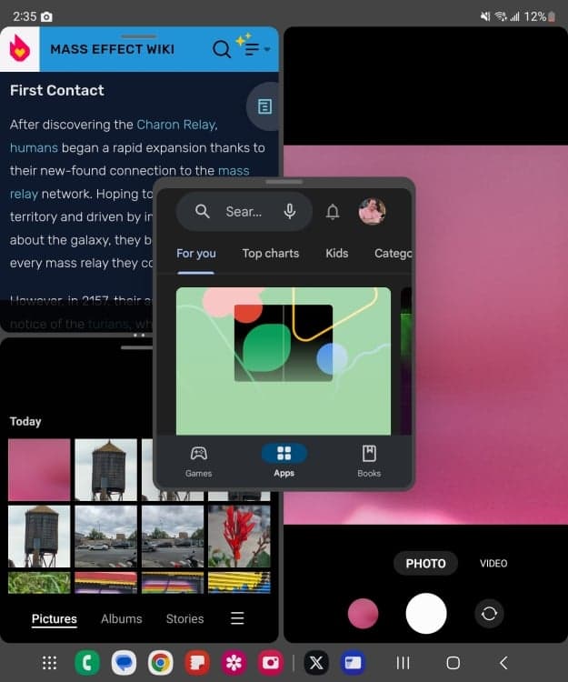 Τέσσερις εφαρμογές ανοίγουν στο Samsung Galaxy Z Fold 5