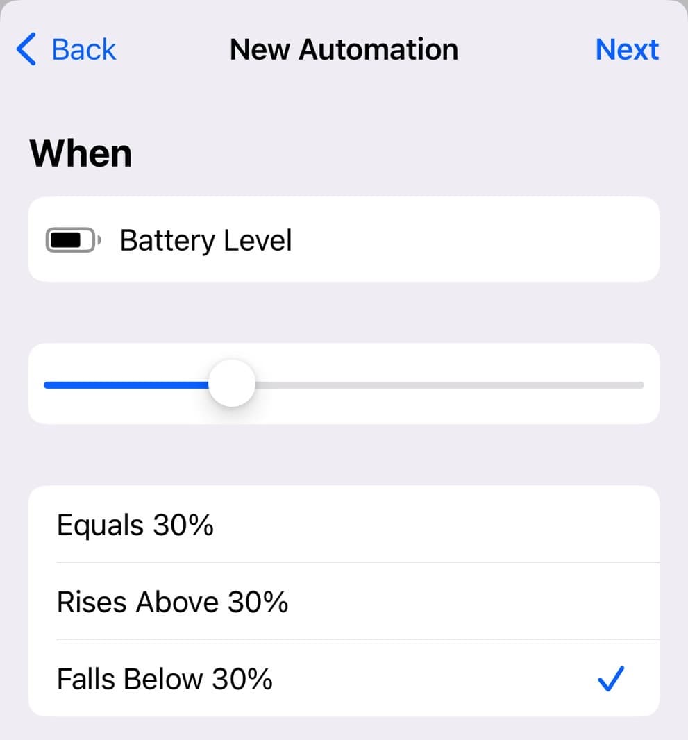Ρύθμιση του επιπέδου μπαταρίας του iPhone.