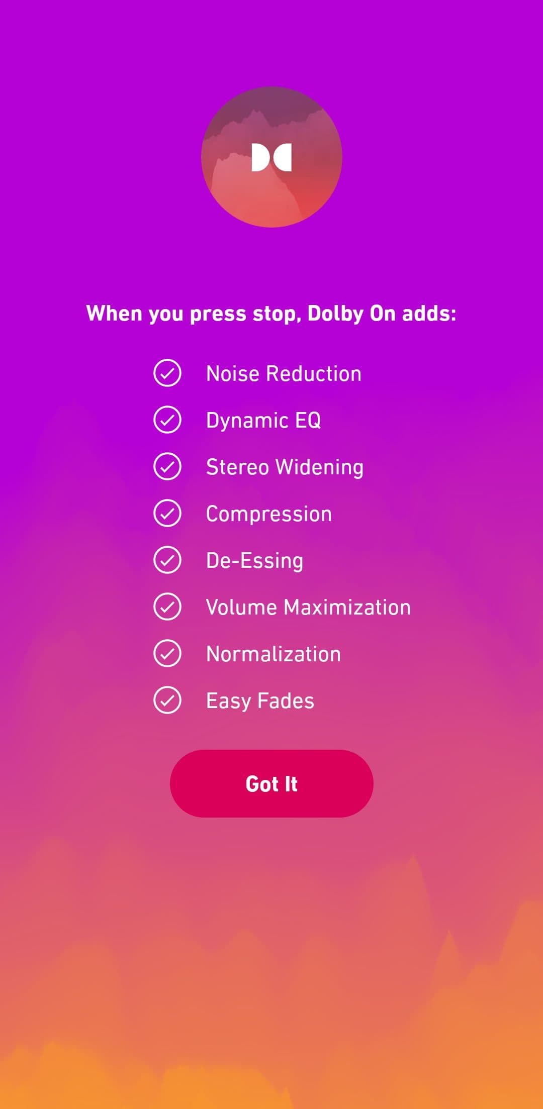 Λίστα βελτιώσεων ήχου Το Dolby On ισχύει για εγγραφές
