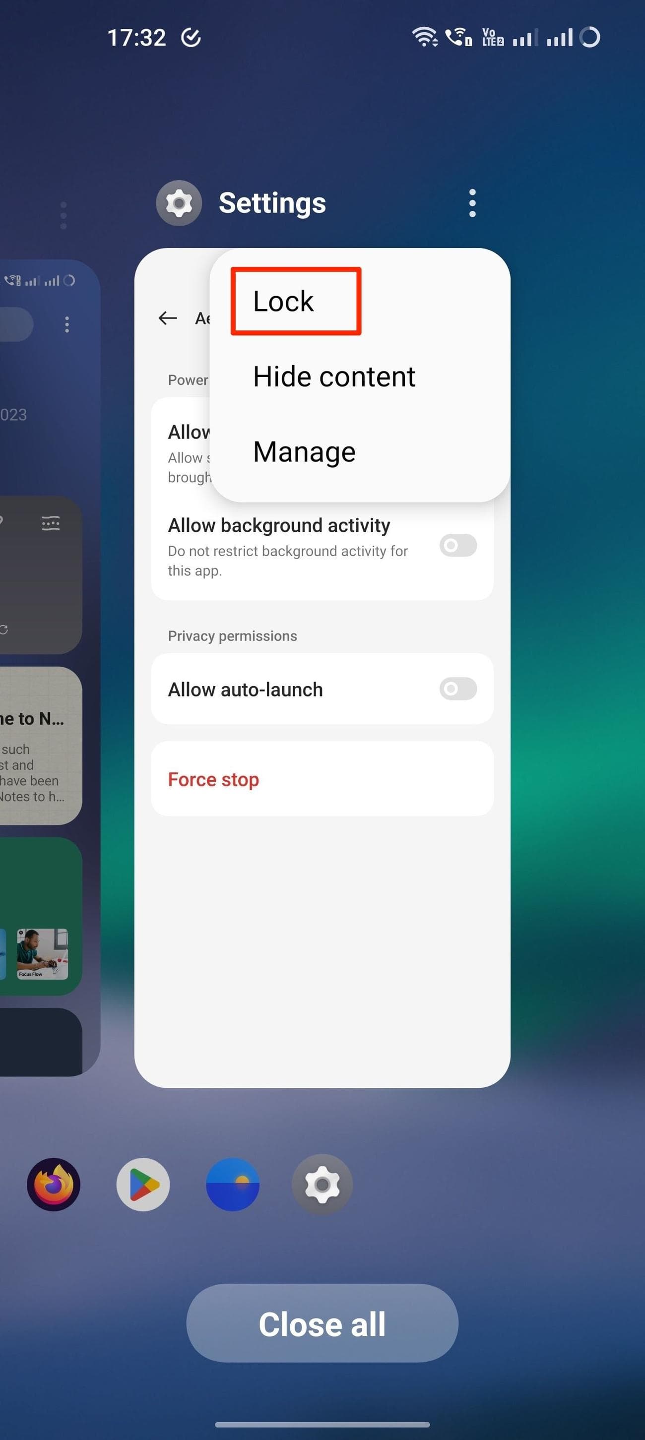 Το OnePlus 11 OxygenOS 13 κλειδώνει μια εφαρμογή στη σελίδα πρόσφατων εφαρμογών