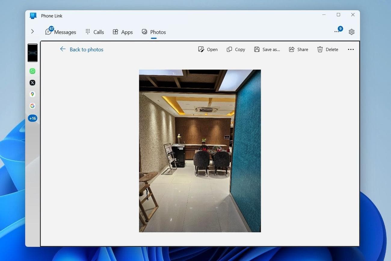 Προεπισκόπηση φωτογραφίας στην καρτέλα Φωτογραφίες του Phone Link