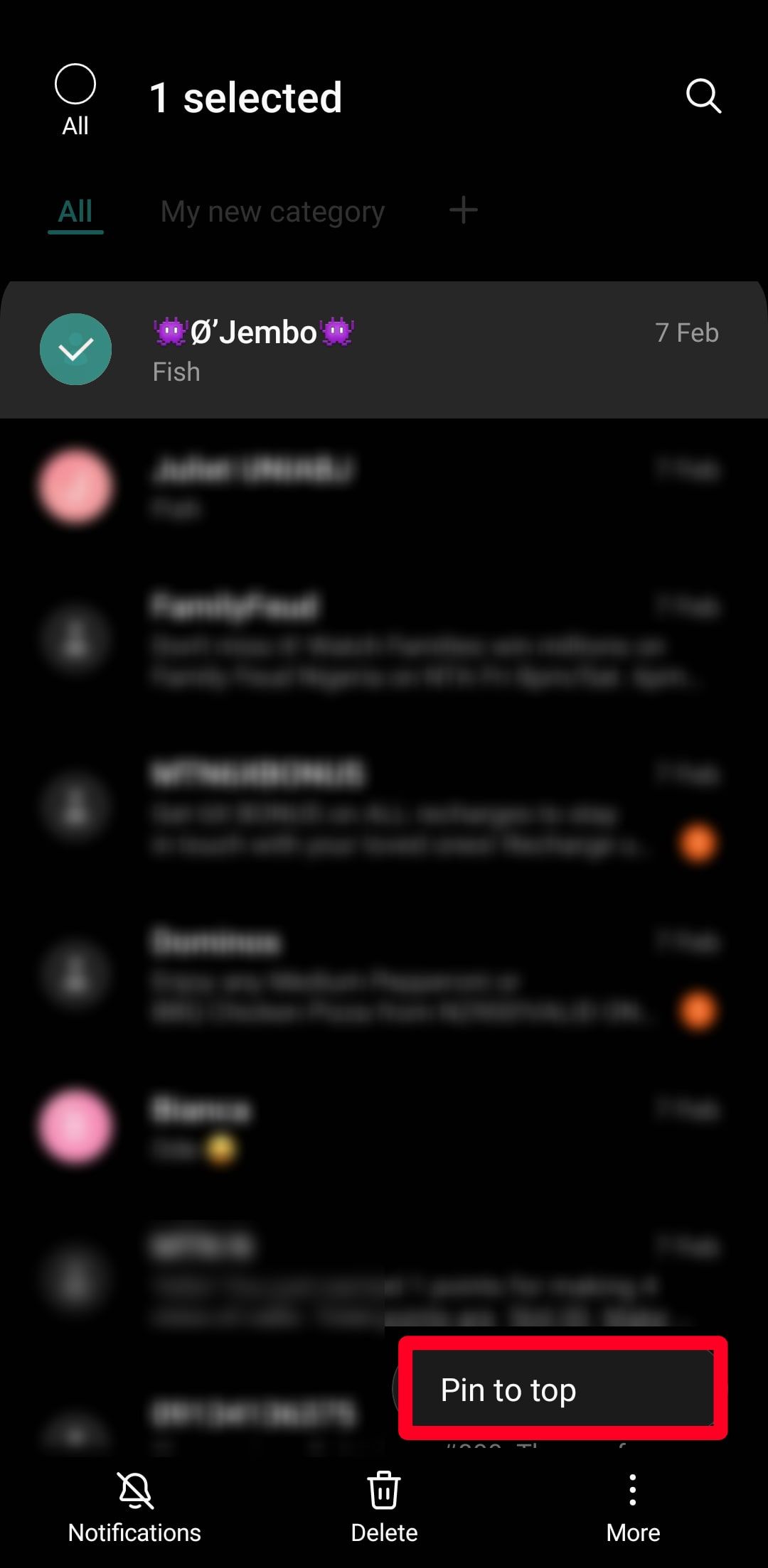 Επιλογή καρφίτσωμα στην κορυφή στο Samsung Messages