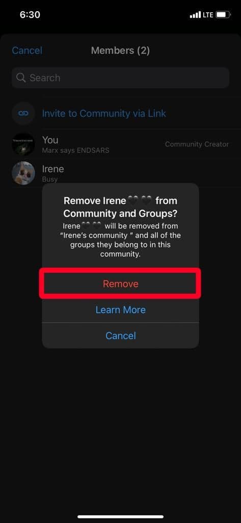 remove members on WhatsApp community iPhone
