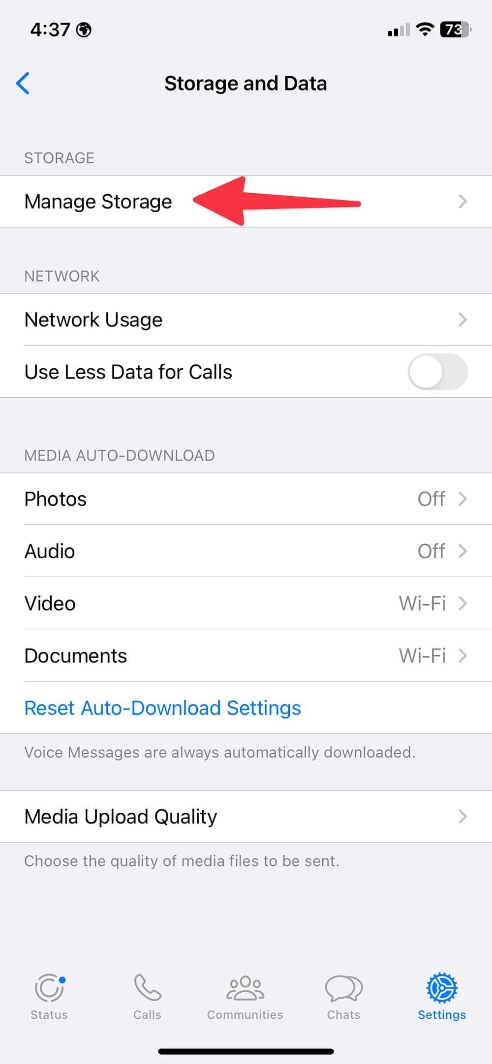 διαχείριση αποθηκευτικού χώρου στο WhatsApp για iPhone