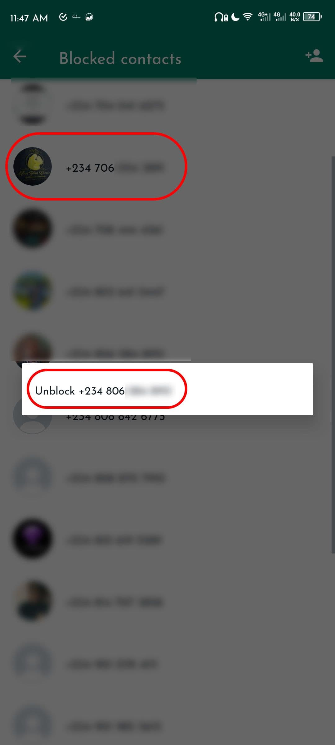 Ξεμπλοκάρισμα επαφής WhatsApp στο Android