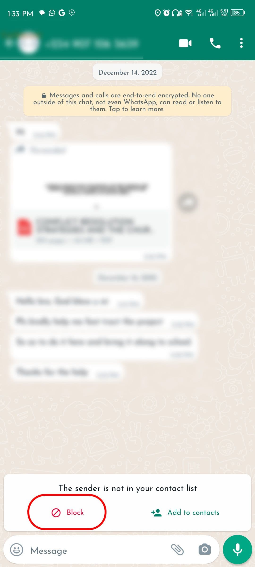 Αποκλεισμός άγνωστου χρήστη WhatsApp