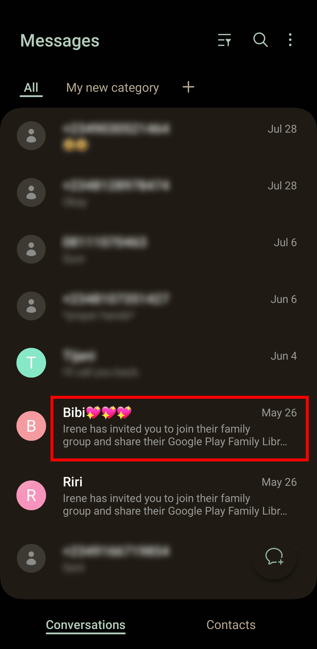 Επιλογή συνομιλίας στο Samsung Mesages