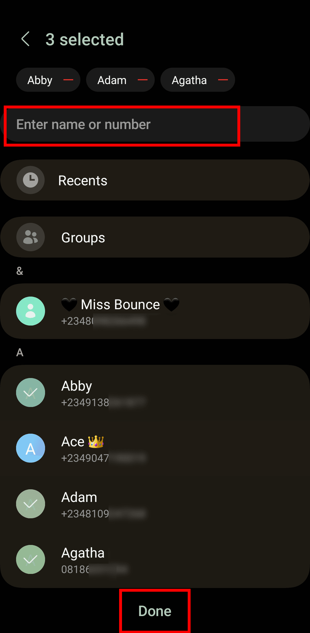 Προσθήκη πολλών παραληπτών σε ένα μαζικό μήνυμα στο Samsung Messages 