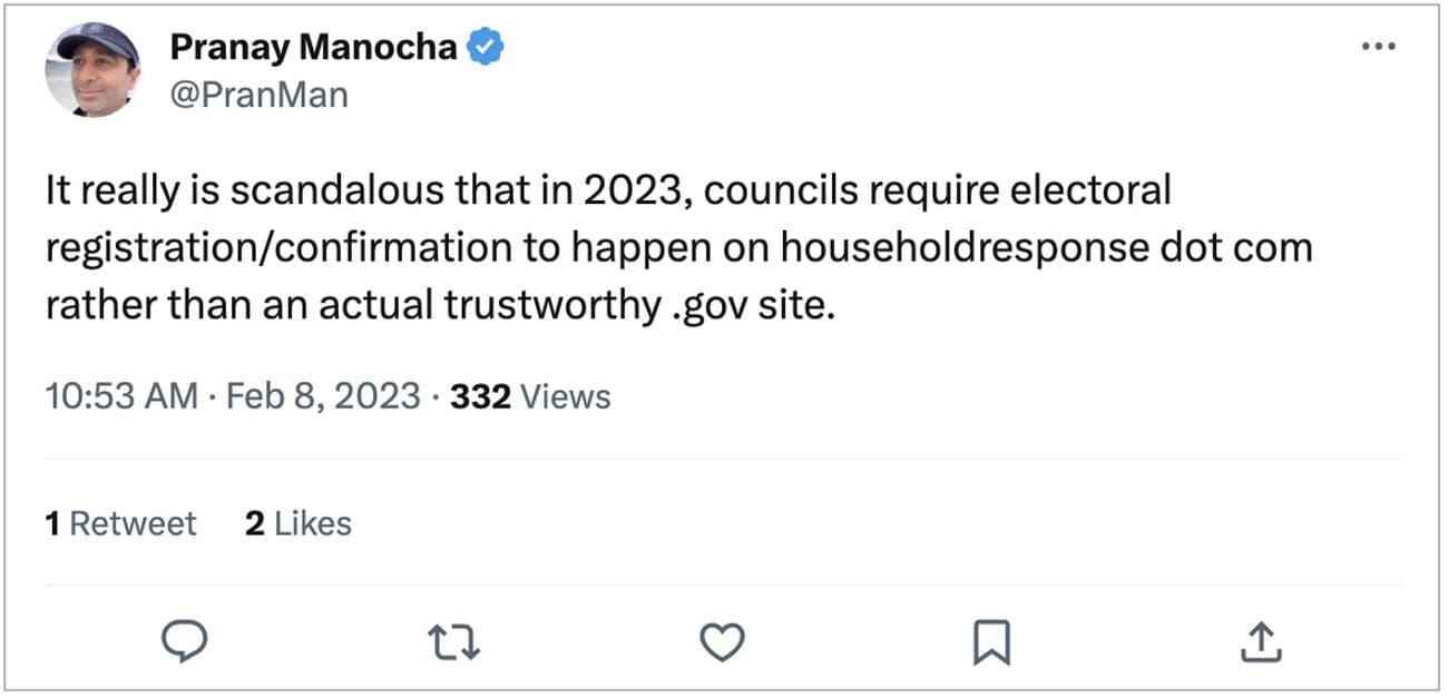 Ο χρήστης επικαλείται τη χρήση του τομέα HouseholdResponse.com