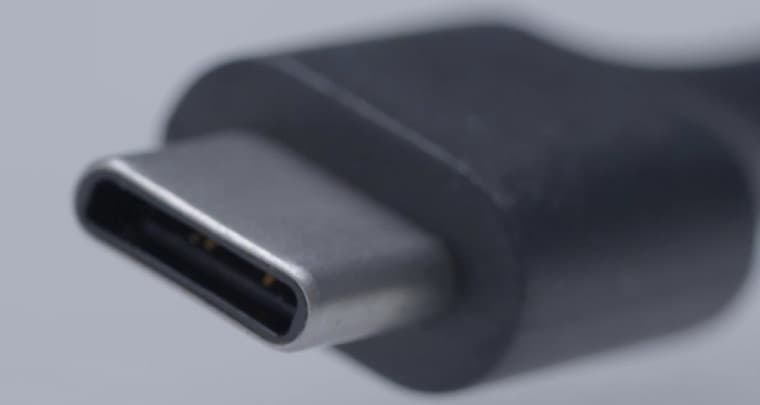 A close-up photo of a male USB Type-C connector