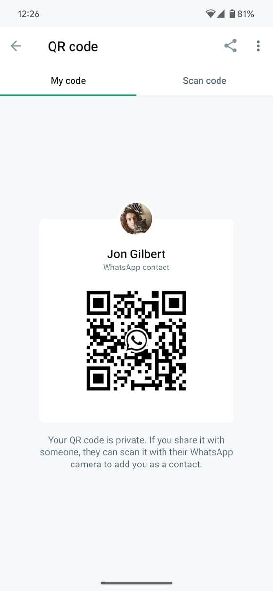 στιγμιότυπο οθόνης του whatsapp κοινή χρήση κώδικα qr