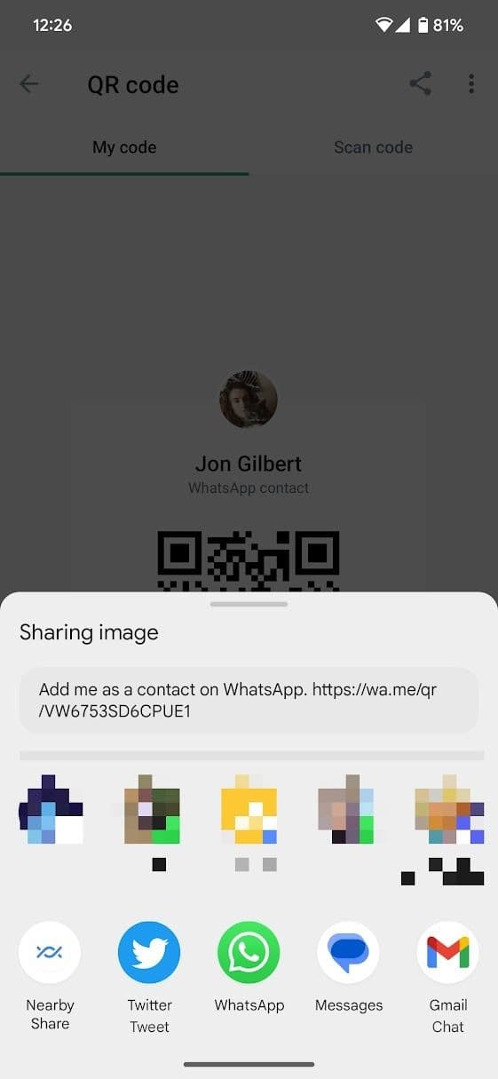 στιγμιότυπο οθόνης μενού κοινής χρήσης whatsapp