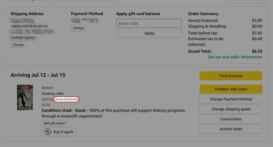 Κάντε κλικ στο όνομα του πωλητή Amazon δίπλα στην εικόνα του προϊόντος.