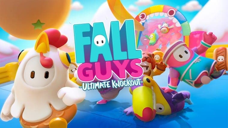 Fall Guys logo over a screenshot of the game