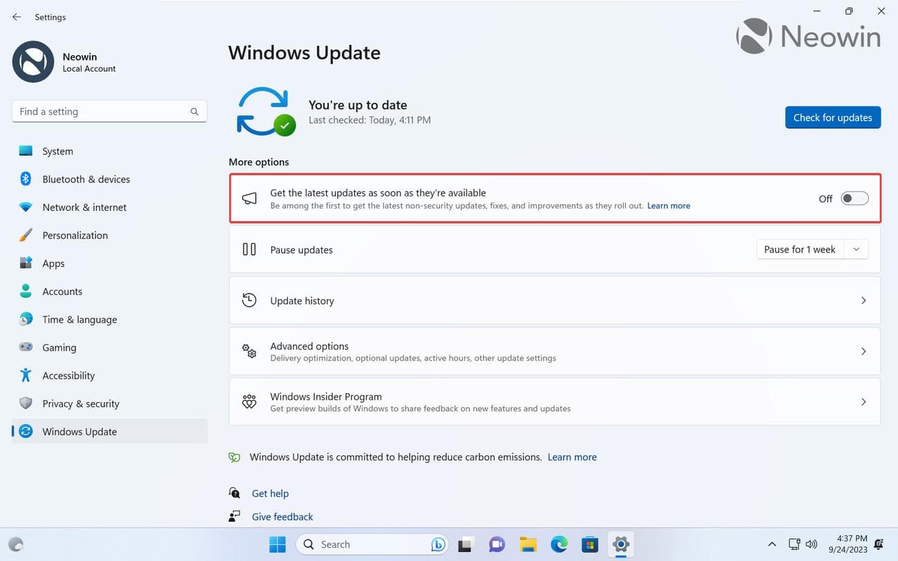 Ένα στιγμιότυπο οθόνης του Windows Update στα Windows 11