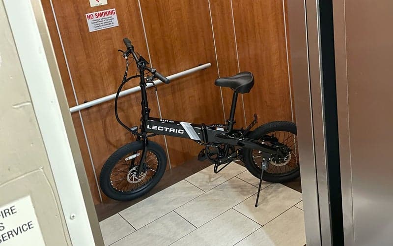 Lectric XP Lite ebike in an elevator