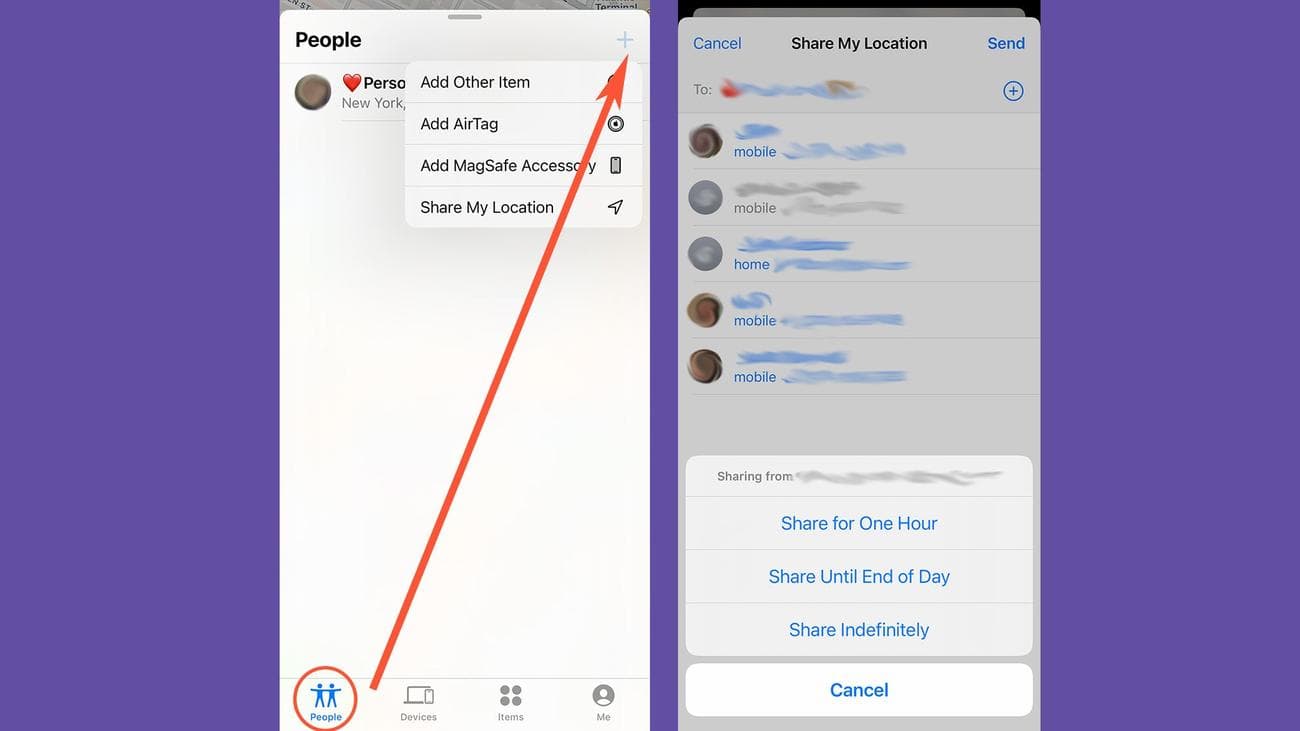 Η εφαρμογή Find My της Apple δείχνει πού πρέπει να πάτε για να μοιραστείτε την τοποθεσία σας με κάποιον σε iPhone.