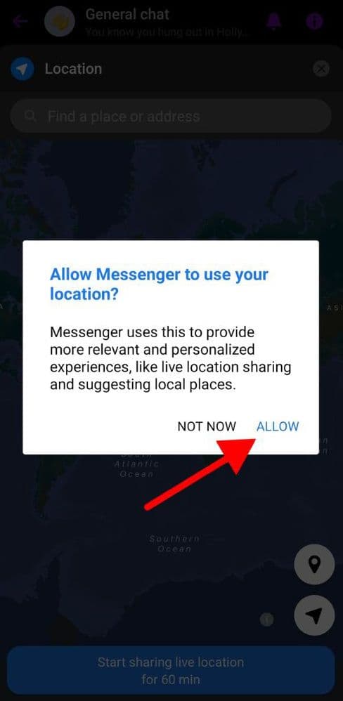 Αίτημα πρόσβασης τοποθεσίας Messenger