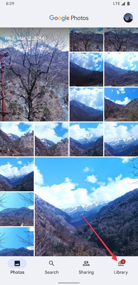 Στιγμιότυπο οθόνης της εφαρμογής Google Photos που δείχνει την καρτέλα Βιβλιοθήκη