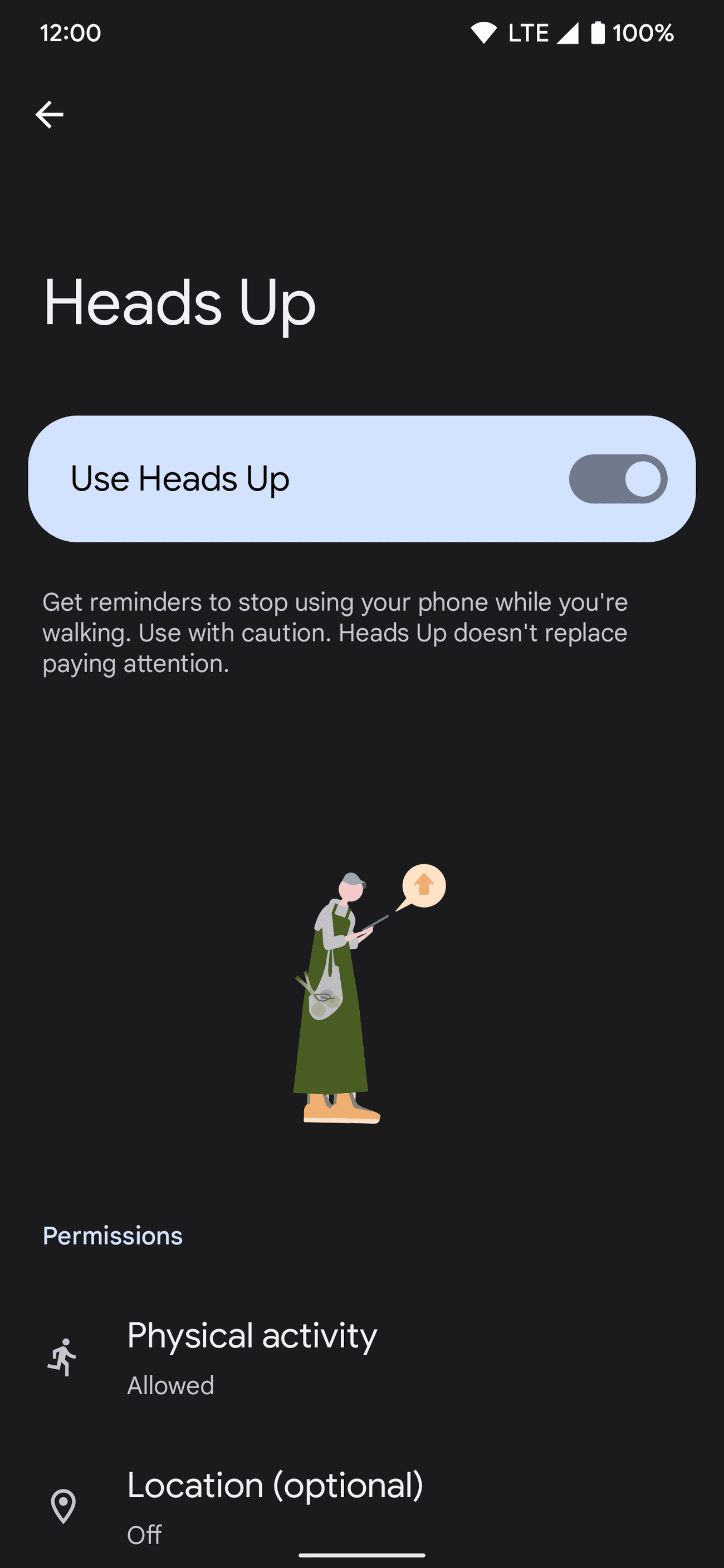 Το στιγμιότυπο οθόνης εμφανίζει τη σελίδα ρυθμίσεων Heads up, με εναλλαγή και περαιτέρω προσαρμογή.