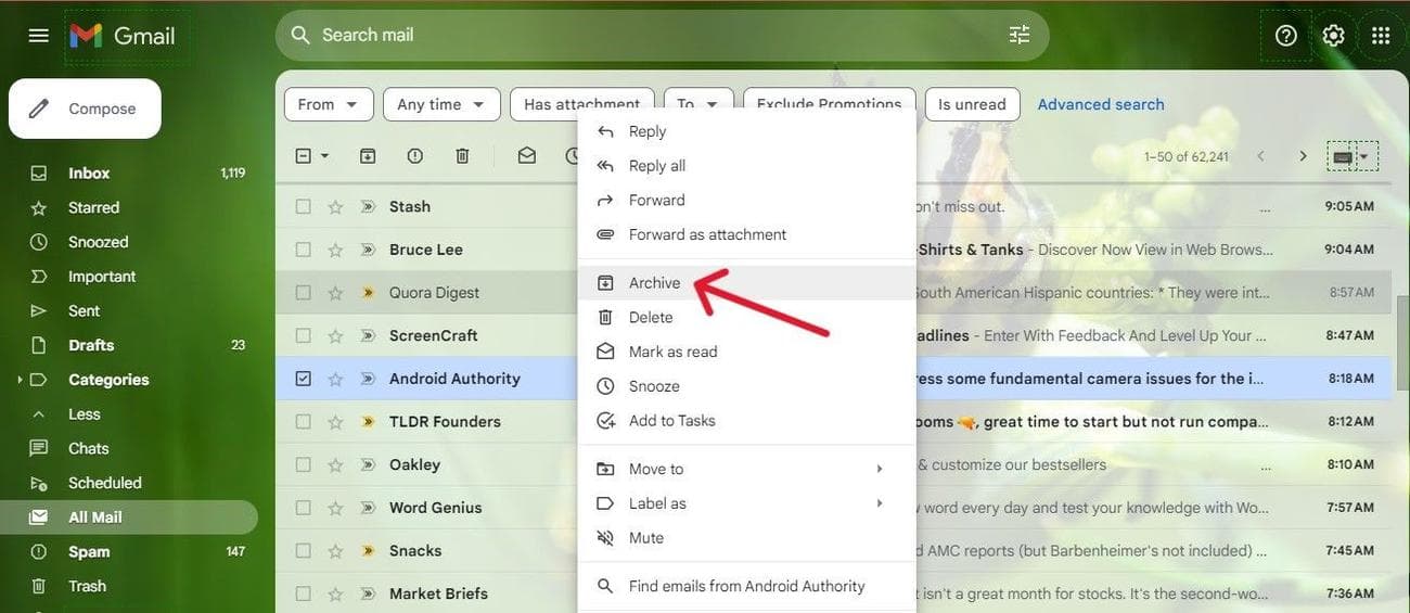 Ανοίξτε το κέντρο εντολών και επιλέξτε την επιλογή αρχειοθέτησης.