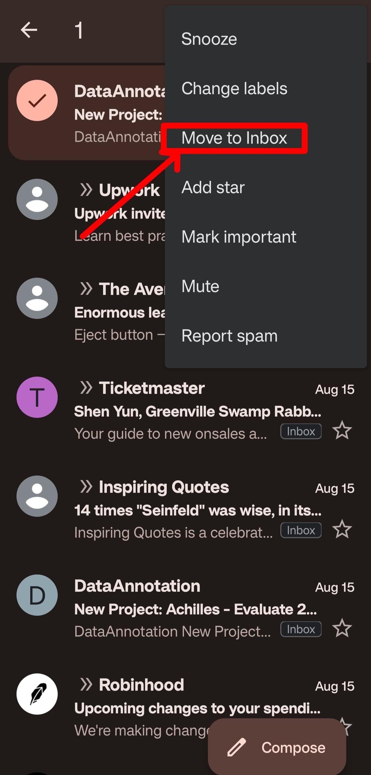 Κάντε κλικ στο εικονίδιο ρυθμίσεων και επιλέξτε μετακίνηση στα εισερχόμενα.