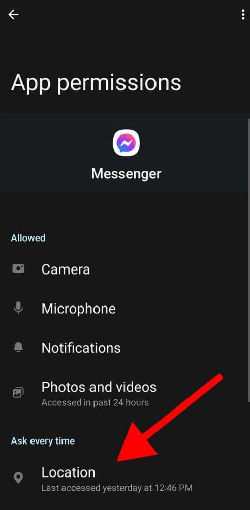Δικαιώματα εφαρμογής Messenger με ένδειξη τοποθεσίας