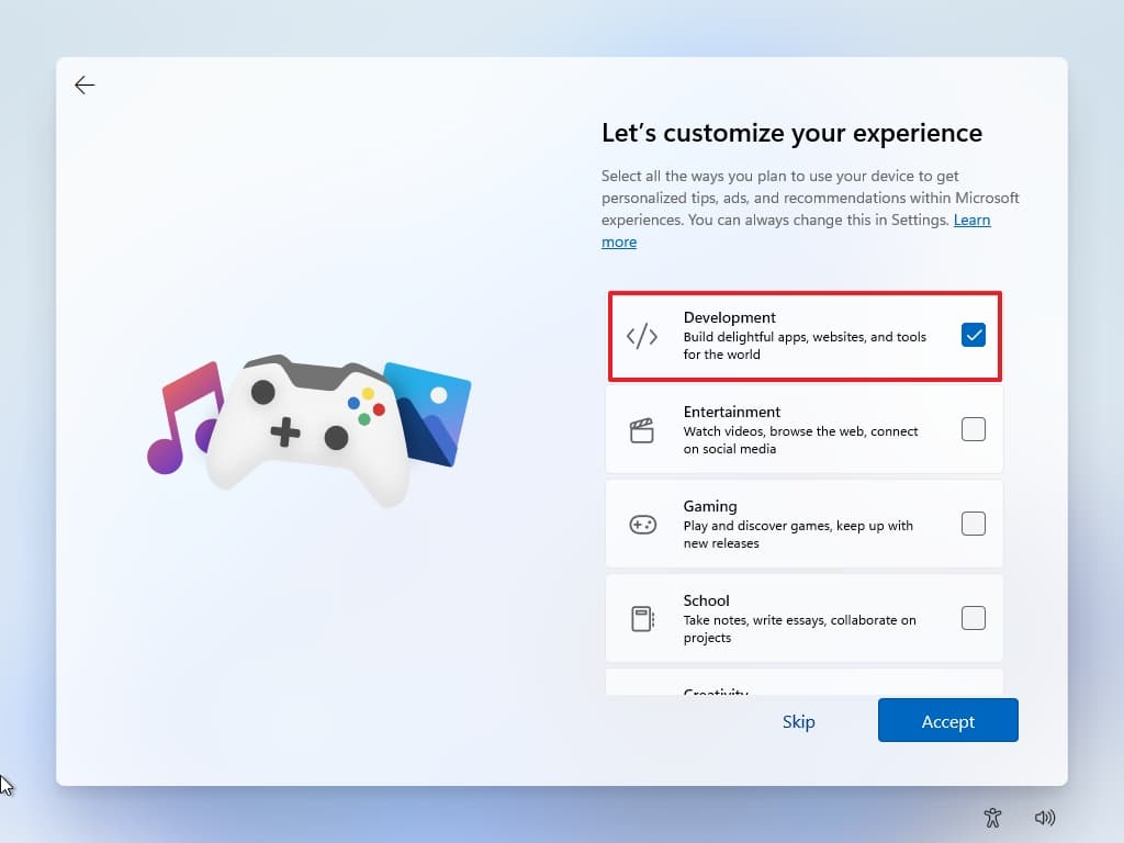 OOBE Προσαρμόστε την εμπειρία σας