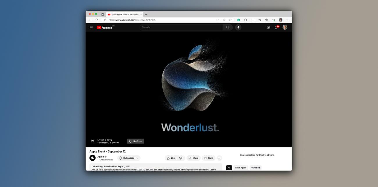 Το Apple Event ανεβαίνει στο YouTube πριν από την ανακοίνωση του iPhone 15 την επόμενη εβδομάδα
