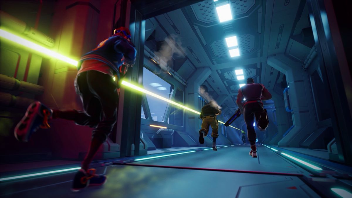 Three characters running with weapons in EVERYWHERE.