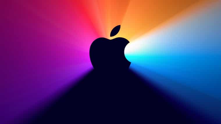 Apple logo on a colorful background