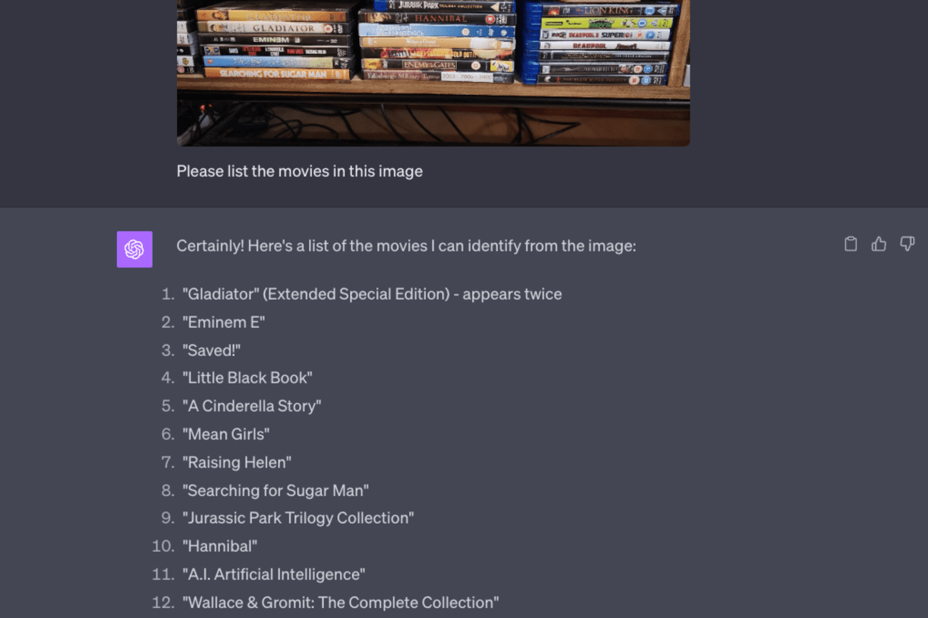 ChatGPT Καταχώριση τίτλων DVD από φωτογραφία