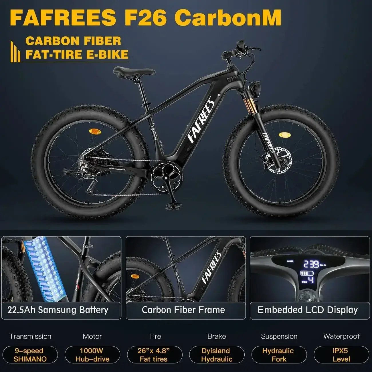 FAFREES F26 Carbon M : Fatbike με σκελετό απο ανθρακόνημα, μοτέρ 1000W, υδραυλικά δισκόφρενα και 140 χιλιόμετρα αυτονομία!