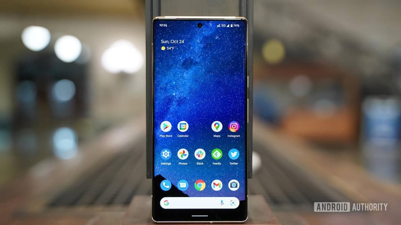 Google Pixel 6 Pro display centered in train station