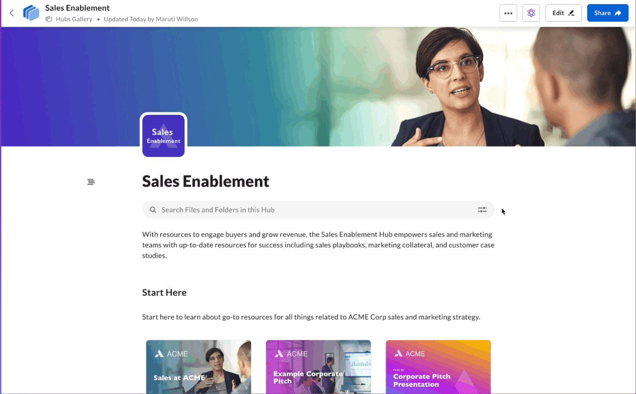Sales Enablement Box Hub με περιεχόμενο πωλήσεων.