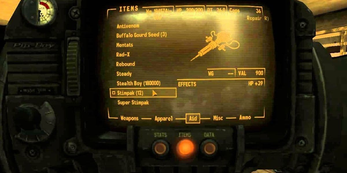 Stimpak Pip Boy Screen Fallout New Vegas