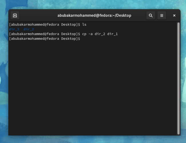 cp αντιγράψτε έναν κατάλογο σε άλλο κατάλογο