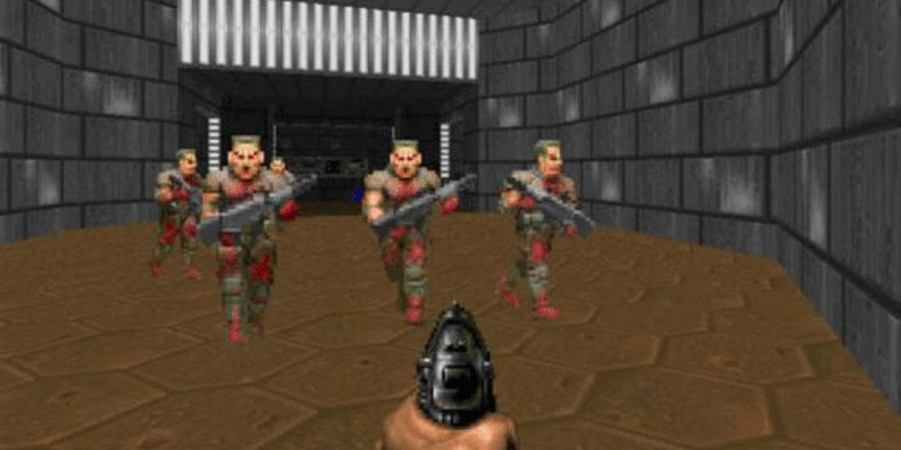 Μια ορδή δαιμόνων που αντιμετωπίζει έναν παίκτη στο Doom