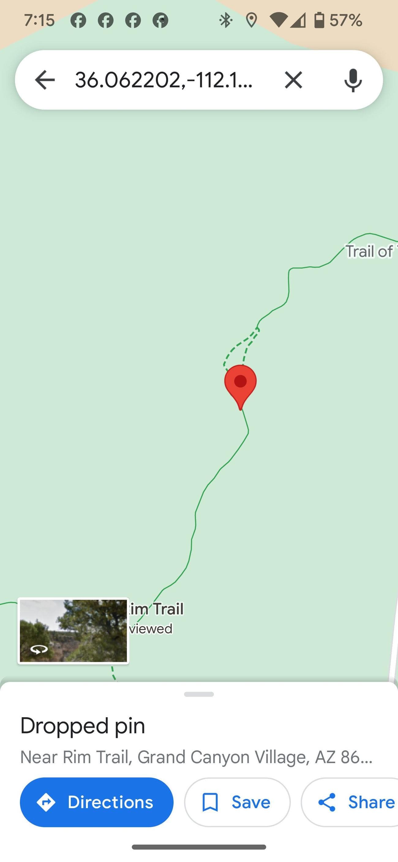 Στιγμιότυπο οθόνης της εφαρμογής Χάρτες Google μετά την απόθεση μιας καρφίτσας.